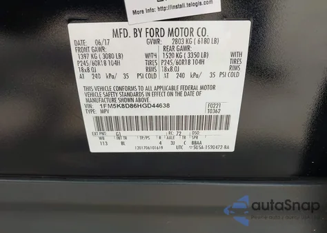 2017 Ford Explorer Xlt из США, поврежденный, VIN 1FM5K8D86HGD44638